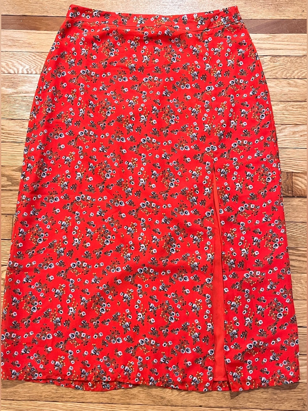 Lulu’s Red Floral Midi Skirt Size XL NWT